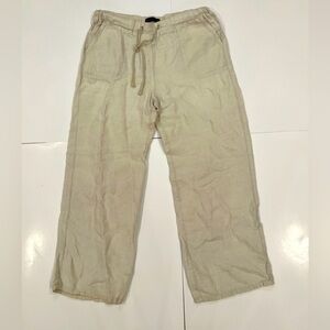 M&S Collection Pure Linen Wide Leg Drawstring Oatmeal Pants Size M Lagenlook